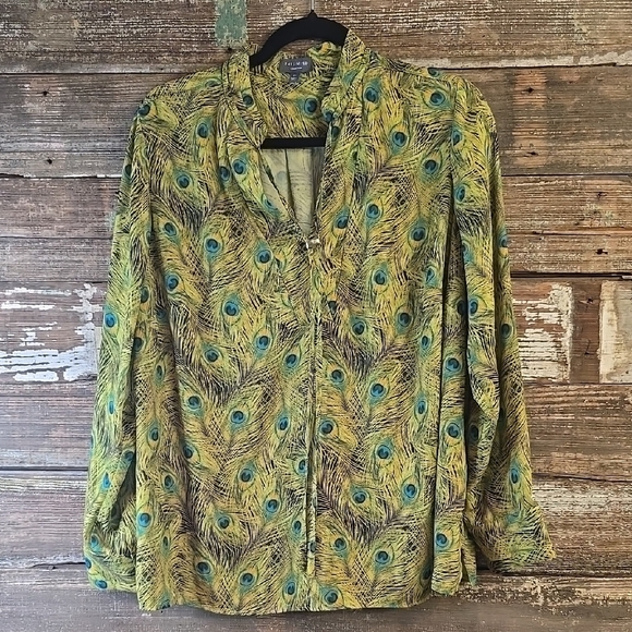 The Limited Peacock Feather Print Blouse, Plus Size 0X, Vintage - Picture 2 of 5